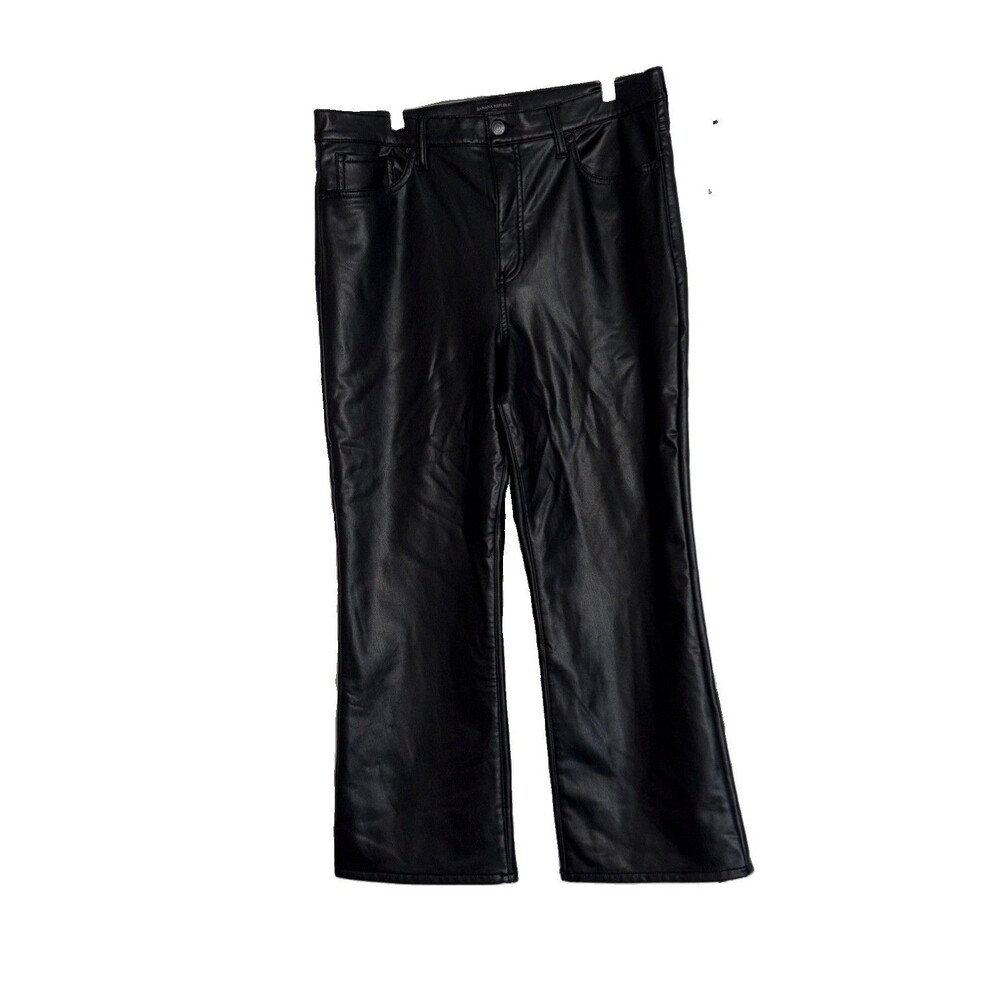Womens Pants-BANANA REPUBLIC-black vegan leather Mid-Rise CroppedBootcut-32/14